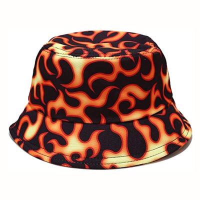 China European and American Women's Sun Wide Brim Printing Flame Fashion Style Cotton Foldable Bucket Hat Custom for sale