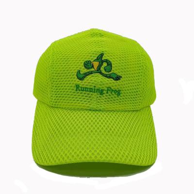 China Fluorescent Green Sandwich Mesh Polyester Running Golf Tennis Net Character Embroidery Sports Hats Caps for sale