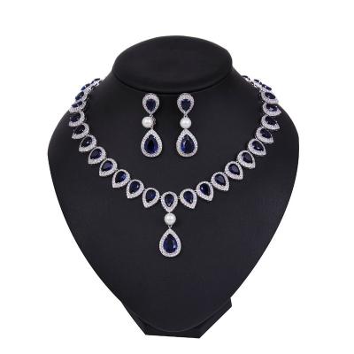 China Bridal Wedding Jewelry Set Cubic Zirconia Pearl Necklace Set for sale