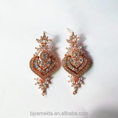 China Latest Design Hot Seller Brazil CZ Rose Gold Plating Earrings Bridal Post Jewelry Components With Rings for sale