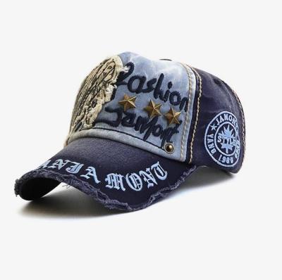 China JOINT Custom Mens Womens Cotton Washed Denim Distressed Hip Hop Vintage Dad Hat Baseball Cap Fashion Cap With Embroidered Patch for sale