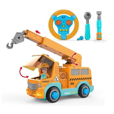 China Detachable 2.4G/2CH 2.4G 2CH Interactive Assembly DIY Radio Control Toy Engineer Car Set RC Crane with Sound and Light for sale