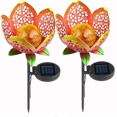 China Outdoor Solar Garden Flower Lights, Metal Retro Garden Solar Flower Light for Decorative Pathway, Waterproof Stake LED Lamp the Yard for sale