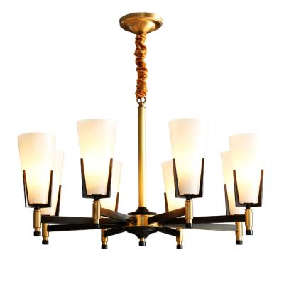 China Modern high quality copper chandelier glass hanging cover lighting American classic nobility led pendant lights for living room for sale