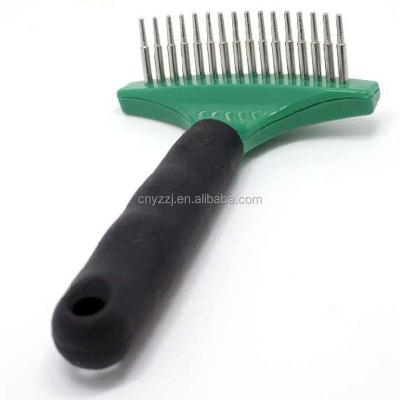 China Sustainable Pet Shedding Grooming Rake Brush Stainless Steel Dog Hair Trimming Rake Comb for sale