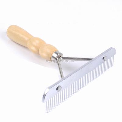 China Viable T Shape Pet Care Accessories Dog Grooming Rake Comb Brush Wooden Handle For Hair Fur Shedding for sale