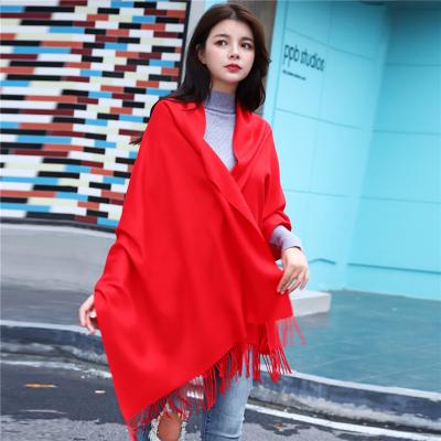 China Fashion Hot Selling Wholesales Fashion European Wild Tassel Scarf Red Imitated Cashmere Shawl 260g for sale