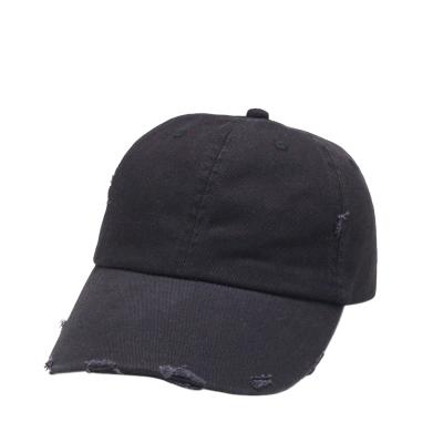 China JOINT Black White Cotton Worn Plain Distressed 100% Baseball Cap for sale