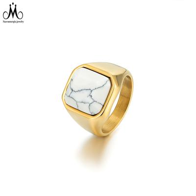 China Trendy Gold Plated 316L Stainless Steel Ring Turquoise Signet Ring For Women Men for sale