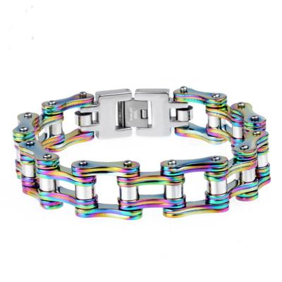 China Jewelry 316L Stainless Steel Bike Chain Bracelet Punk Colorful Men for sale