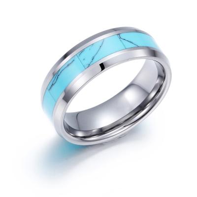 China Fashion High Polished Silver Plated Jewelry 8mm Width Turquoise Tungsten Ring For Men for sale