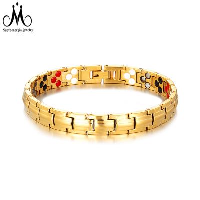 China Newest Popular Therapy Bracelet Triple Row Magnetic Bracelet Gold Plated Stainless Steel for sale