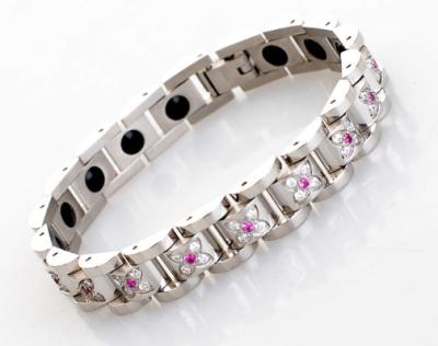 China 4 In 1 Health Care Bracelet Butterfly CZ Rhinestone Stainless Steel Silver Magnetic Bracelets Lady Style Jewelry for sale