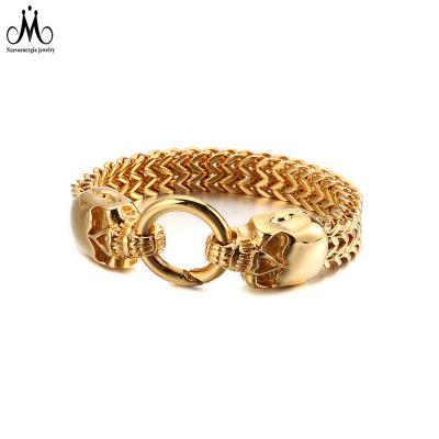 China Trendy Wolf Head Hip Hop Stainless Steel Skull Bracelet 18K Gold Plated Bracelet For Men Hip Hop Jewelry for sale