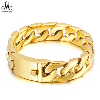 China Hip Hop Gold Plated Custom Shiny Miami Stainless Steel Cuban Chain Bracelet Men Kolye Bracelet Mens Gold Chains Bracelet Jewelry 18k for sale