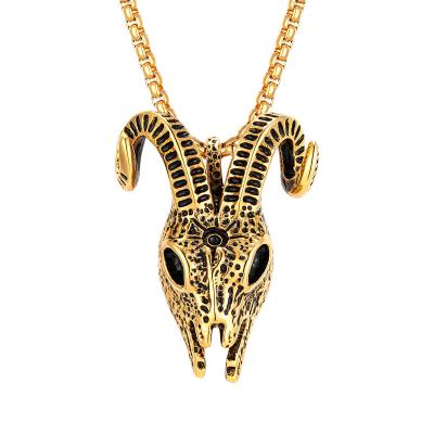 China New Head Sheep Personality Amulet Necklace Pendant Punk Style Pendant Men's Popular Hip Hop Stainless Steel Popular Necklace for sale