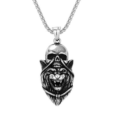 China New Punk Personality Wolf Head Stainless Steel Necklace Hip Hop Men's Amulet Necklace Pendant Popular Style Pendants for sale