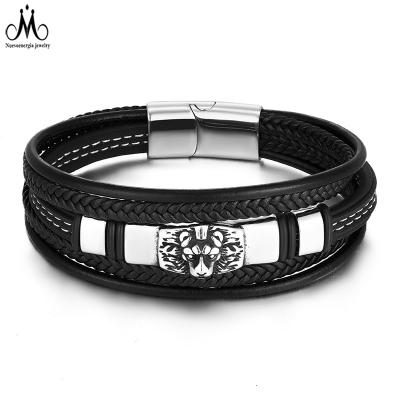 China CLASSIC Men's Multiplelayer Leather Bracelet Stainless Steel Male Charm Bracelet Punk Bracelet Jewelry for sale