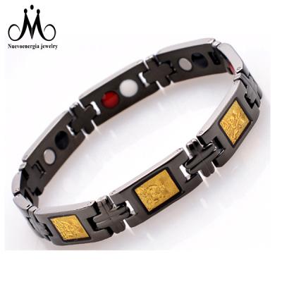 China 4 in 1 Health Care Wristband Mens Luxury Black Gold Magnetic Blood Pressure Therapy Bracelet for sale