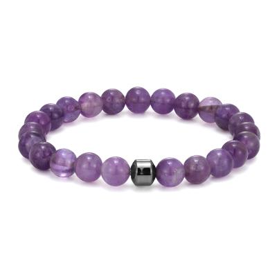 China CLASSIC Natural Stone Purple Amethyst Gemstone Men Healing Bracelet Protection Balance Spiritual Meditation Grounding Bracelet for sale