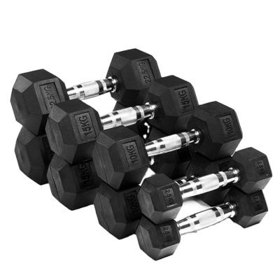 China Wholesale Durable Black Rubber Hex Dumbbell Weightlifting Hex Dumbbells 2.5-50kg Hex Dumbbells Set For Gym for sale