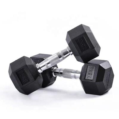 China Durable Gym Equipment Dumbbell Set Wholesale Dumbbell Rubber Dumbbell Set Black Rubber Hex Dumbbells For Gym for sale