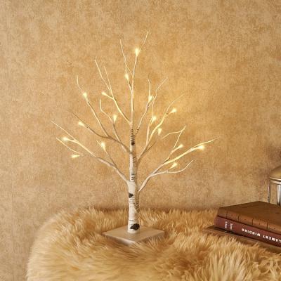 China 18IN Indoor Artificial Lighted White Birch Twig Tree LED Table Top 24 Small LED Trees Lights Decoration Battery Operated for sale