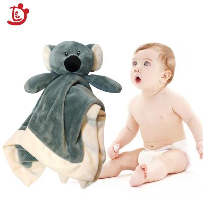 China Plush Toy Manta Seguridad Para Bebe Customized Gift Set Knitted Polyester Animals Baby Light Gray Security Blanket For Newborns for sale