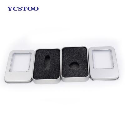 China Recyclable Rectangle USB Instant Drive Packaging Metal Tin Box With Clear Window for sale