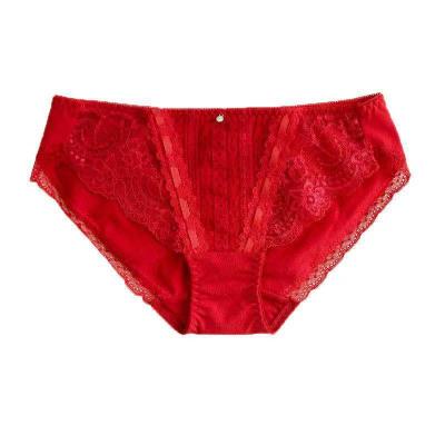 China Antibacterial High Quality Chinese New Year Customized Red Cotton Lace Bow Mid-waist Panties for sale