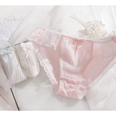 China Antibacterial Hot Product Women's Lace Panties Bow Underwear Cute Girly Mid-Rise Breathable Panties for sale