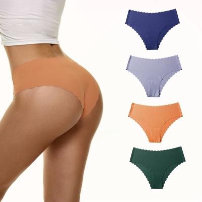 China Antibacterial Wavy Edge Candy Color Ruffled Low Backs Ice Silk Seamless Threaded Underwear Women for sale