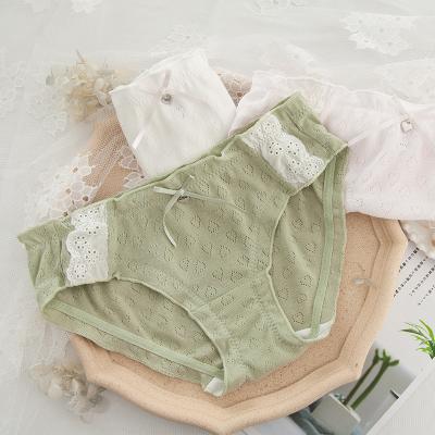 China Color Heart Jacquard Antibacterial Japanese Pure Breathable Cotton Embroidered Lace Bowknot Midwaist Cute Underwear for sale