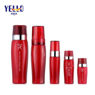 China Light Luxury PETG Red Color Bottle Eco Friendly Cosmetic Beauty Products Empty Lotion Toner Vials for sale