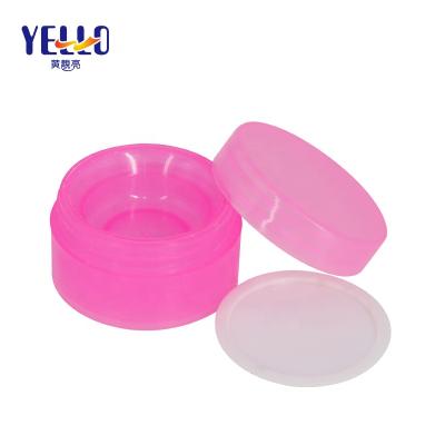 China Small Round 10gr Flat Cosmetic PP Cream Jars Pink Plastic Cosmetics Cream Powder Brush Containers Sample Jar for sale