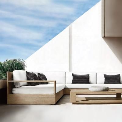 China Sofa Set For Garden Outdoor Furniture Modern Outdoor Teak Wood Patio Garden Villa Sofa Set Corner Sofa Set for sale