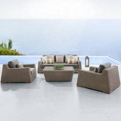 China Modern Living Room Sofa Set Chair Outdoor Wicker Chair from Delmar 3 Seater Sofa Rattan Weaving Fibers with Lounger and Table for sale