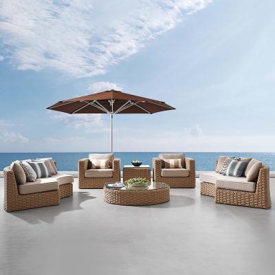 China Angola Style Circular Shape Rattan Lounge Chair Sofa UV Resistant Modern Outdoor Garden Sofas Wicker Furniture Sets For Garden Coffee Table for sale