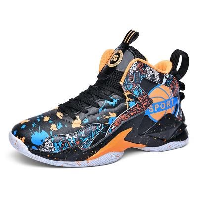 China Custom Shock Absorption Chinese Basketball Shoes Fashionable Faux Leather Sneakers Stylish High Top Sneakers For Men for sale