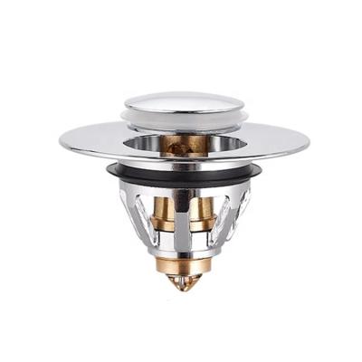 China Ningbo Jutye Modern Stainless Steel Rebound Core Copper Push Type Plug, No Overflow Noise Up Sink Drain Plug With Basket for sale