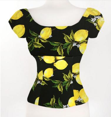 China OEM Service Anti-pilling Cotton Blouse Women Lemon Printing Suzhou Blouse for sale