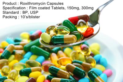 Chine Roxithromycin capsule les comprimés dragéifiés de film, 150mg, antibiotiques oraux des médicaments 300mg à vendre