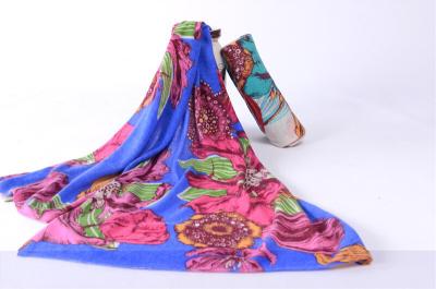 China Colorful Flower Neck 100% Cashmere Pashmina Scarf With Hand Hem for sale