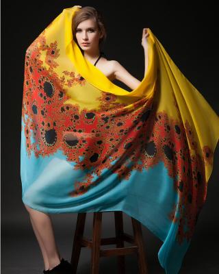 China Yellow And Blue Oversized Digital Printing Silk Scarves Scarf Wrap Shawl for sale