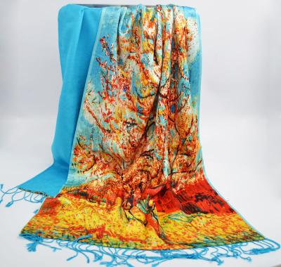 China Novelty Soft Double Layer Digital Printing Silk Scarves Ladies Pashmina Shawls for sale