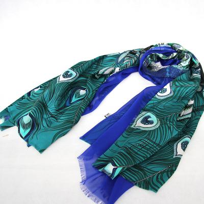 China Autumn / Winter Peacock Feather Double Layer Custom Silk Scarves For Dress for sale