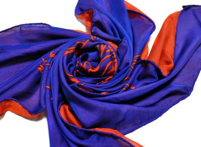 China Blue And Red Modal / Wool Screen Printing Scarves With Fringe ISO4001 / SGS for sale