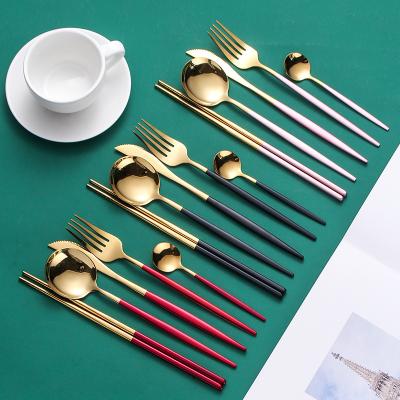 China Wholesale Viable Flatware Spoon and Fork Stainless Steel Gold Dessert Black Coffee Tea Kitchen Silverware Metal Cutlery for sale