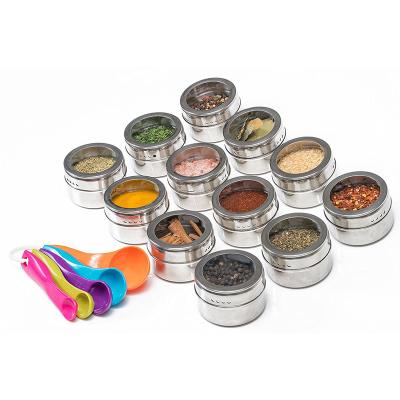 China Amazon Sustainable Spice Canisters Set Around Spice Rack Kitchen Accessories Stainless Steel Magnetic Spice Jar for sale