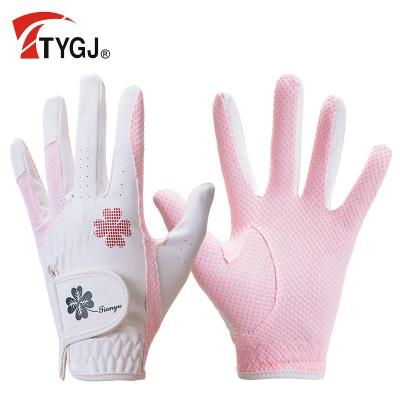 China TTYGJ Women's Golf Women's Gloves PU Leather 1 Pair Left And Right Silicone Breathable Particle Anti-Slip Gloves for sale